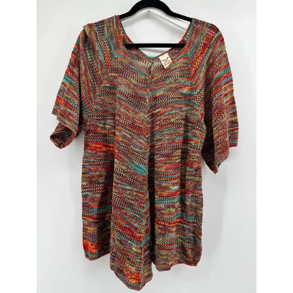 Faded Glory Womens XXL Multi Color Space Dye Knit V-Neck Tunic Sweater Top Boho